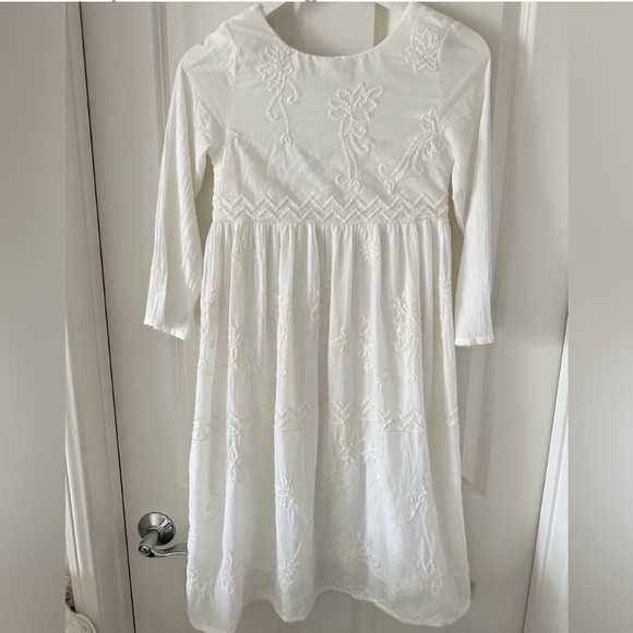 Zara Other - Zara Girls Embroidered White 3/4 Sleeve Midi Lined Formal Dress